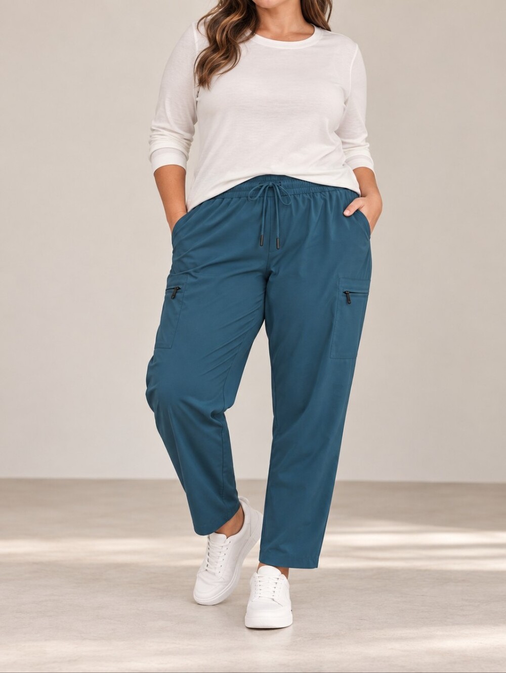Active Zone Teal Stretch Performance Pants Zip Pockets Plus Size 3X